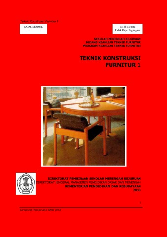 Teknik Konstruksi Furnitur: SMK/MAK Kelas XI - Semester 1 - Kurikulum